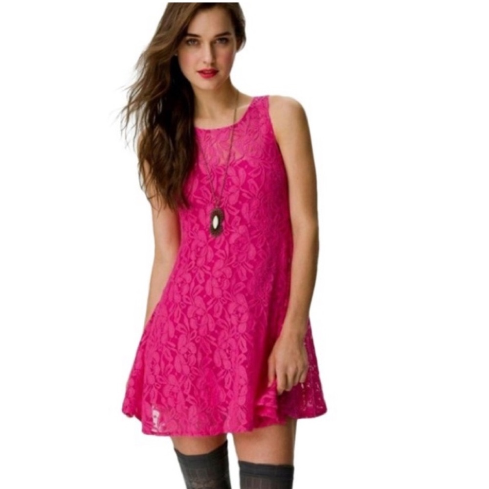Free People Pink Miles Of Lace Night Out Dress - XS